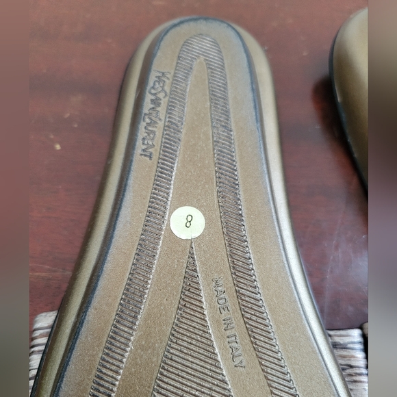 Yves Saint Laurent LSY low wedge slide on sandals neutral metallic black size 8 - Picture 8 of 9